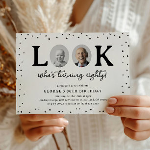 Fun Look's Who's 80' 2 x photo 80th Birthday Invitation