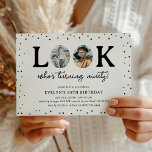 Fun Look's Who's 90' 2 x photo 90th Birthday Invitation<br><div class="desc">Celebrate in style with our Look Who's Turning 90 Birthday Invitation! This fun and modern design showcases the guest of honor in a unique way: with the word "LOOK" made up of two photos, one from their childhood and one from present day. Trendy calligraphy script and playful polka dot confetti...</div>