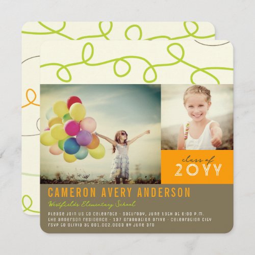 Fun Loop Scribbles Modern 2 Photo Graduation Party Invitation