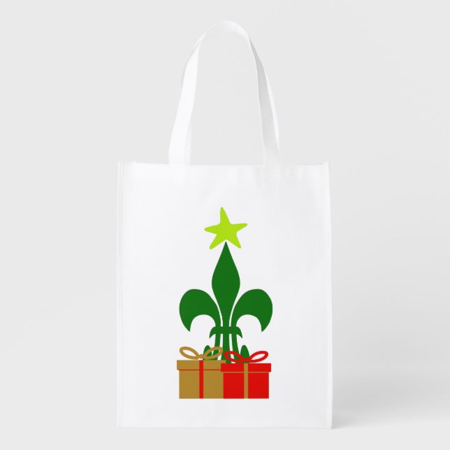 Fun Louisiana Christmas Tree Cajun New Orleans Grocery Bag (Front)
