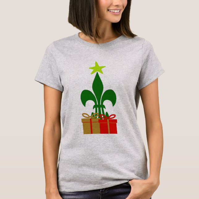 Fun Louisiana Christmas Tree Cajun New Orleans T-Shirt (Front)