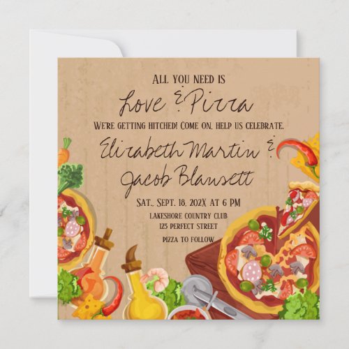 Fun Love and Pizza Wedding Invitation