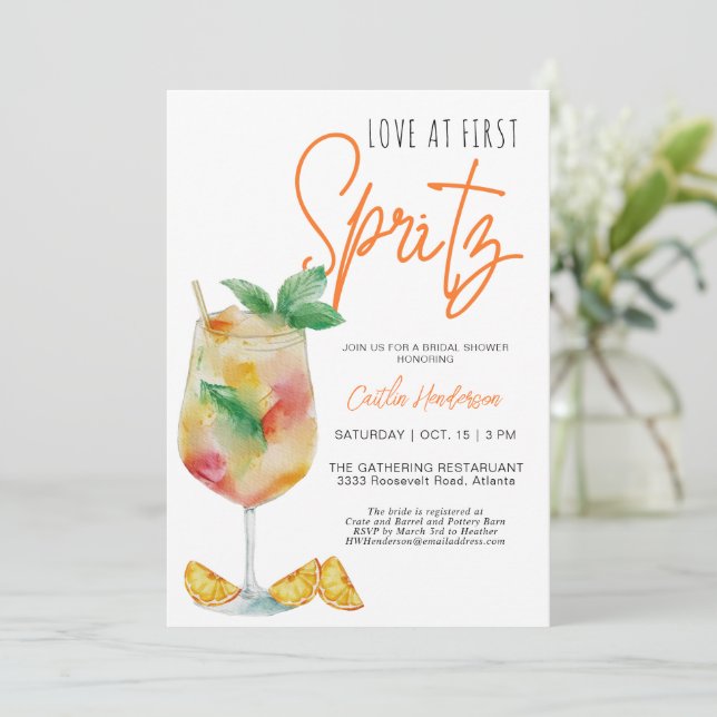 Fun Love At First Spritz Bridal Shower Invitation (Standing Front)