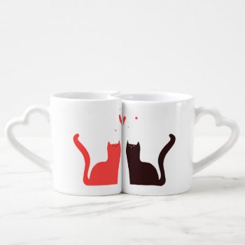 Fun Love Cats Couples Mug Set Red Black