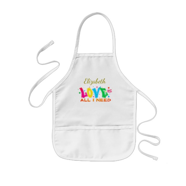 Fun Love is All I Need with Name Kids' Apron (Front)