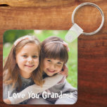 Fun Love You Grandma Photo Custom Text Color Keychain<br><div class="desc">Give a special or new grandmother a photo keepsake keychain of her grandchild or grandkids featuring your custom text (shown with LOVE YOU GRANDMA) in your choice of font styles and colors (shown in a fun, youthful type font in white). ASSISTANCE: For help with design modification or personalization, color change,...</div>