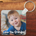 Fun Love You Grandpa Photo Keychain<br><div class="desc">Give a grandfather a special photo keepsake keychain of his grandchild or grandkids featuring your custom text (shown with LOVE YOU GRANDPA) in your choice of font styles and colors (shown in a fun, youthful type font in white). The design is duplicated on both sides so check the previews of...</div>