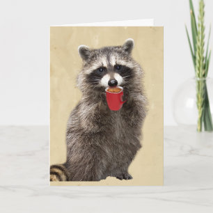 Fun Love You More than My Coffee Raccoon Card