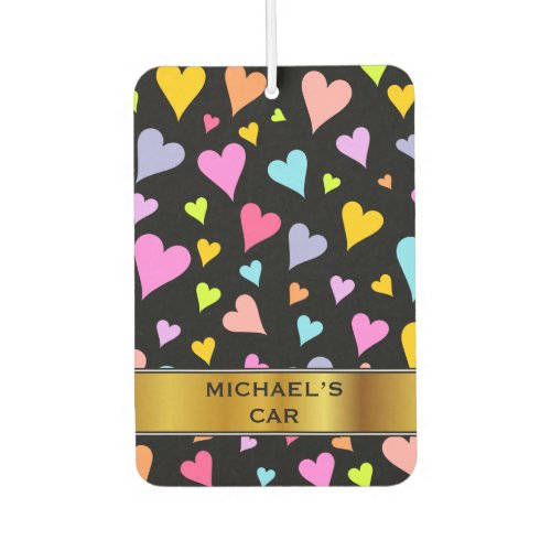 Fun Loving Colorful Hearts Pattern  Custom Name Air Freshener