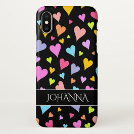 Fun, Loving, Colorful Hearts Pattern   Custom Name iPhone X Case