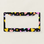 [ Thumbnail: Fun, Loving, Colorful Hearts Pattern License Plate Frame ]