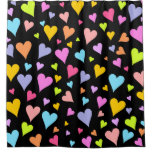 [ Thumbnail: Fun, Loving, Colorful Hearts Pattern Shower Curtain ]