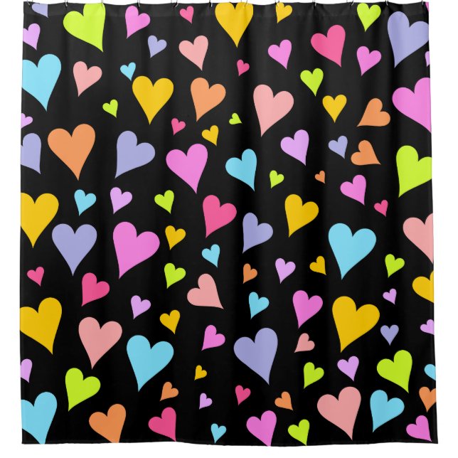Fun, Loving, Colorful Hearts Pattern Shower Curtain (Front)
