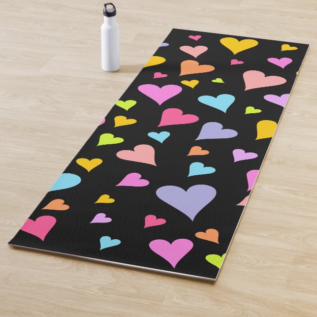 Fun, Loving, Colorful Hearts Pattern Yoga Mat (In Situ)