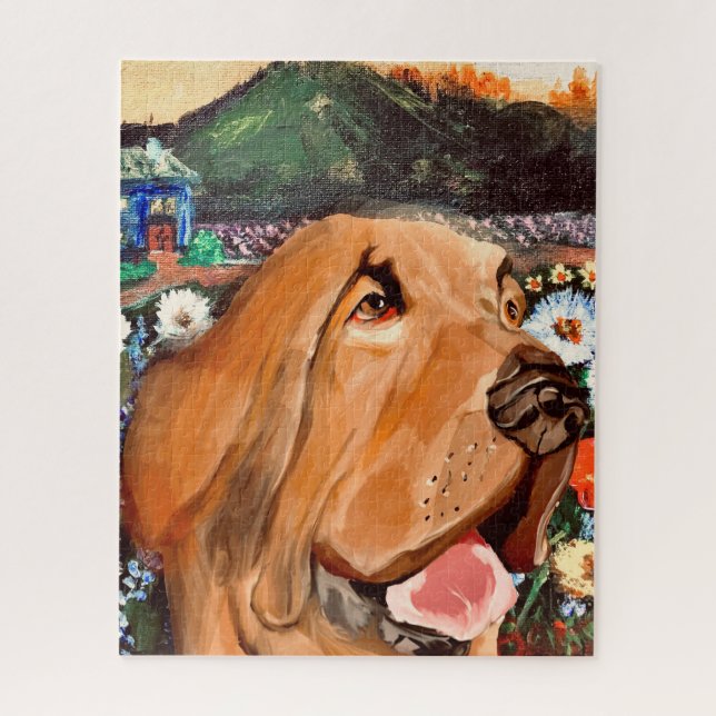 Fun-loving Dark Tan Dog Face with Cute Background Jigsaw Puzzle (Vertical)