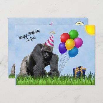 Fun Loving Gorilla Birthday Postcard by CatsEyeViewGifts at Zazzle