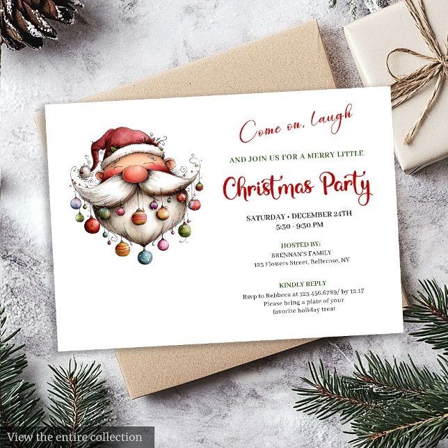 Fun-Loving Santa Claus Playful Holiday Party  Invitation (Fun-Loving Santa Claus Playful Holiday Party Invite)