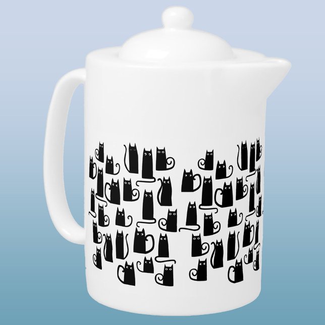 Fun Lucky Black Cats Teapot (Lucky black cats pattern teapot)