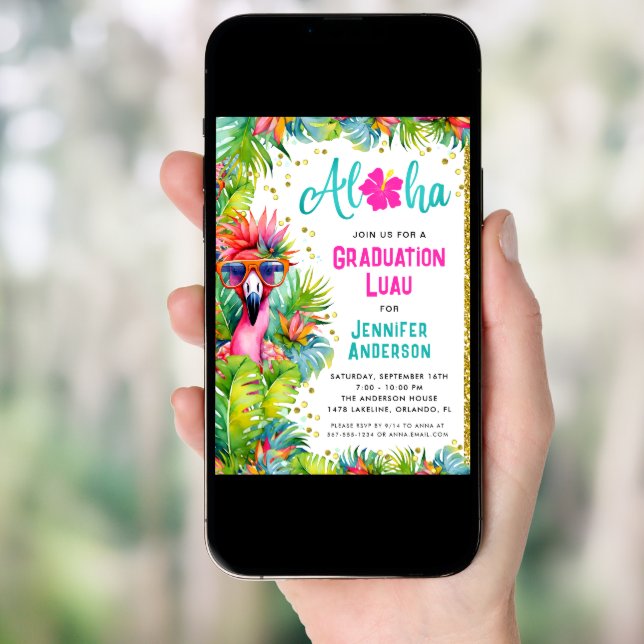 Fun Lush Tropical Graduation Luau Party Invitation (Front Digital)