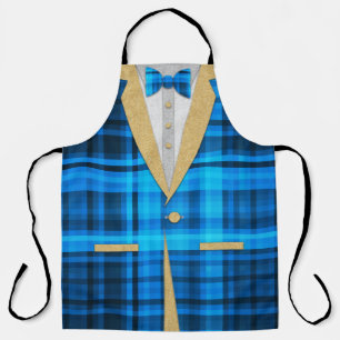 Fun Madras Gold Glitter Tuxedo With Blue Bow Tie Apron