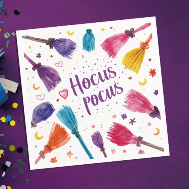 Fun Magic Color Broomstick Witch Watercolor Script Napkins (Creator Uploaded)