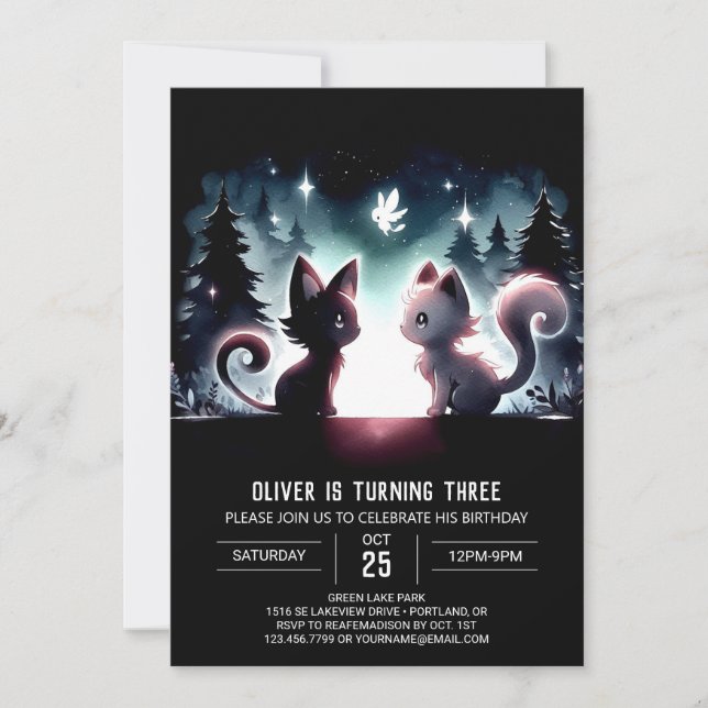 Fun Magical Cat Birthday Invitation (Front)