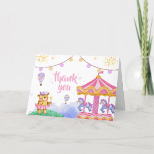 Fun Magical Hot Air Balloon Carousel Baby Shower Letterpress Thank You Card