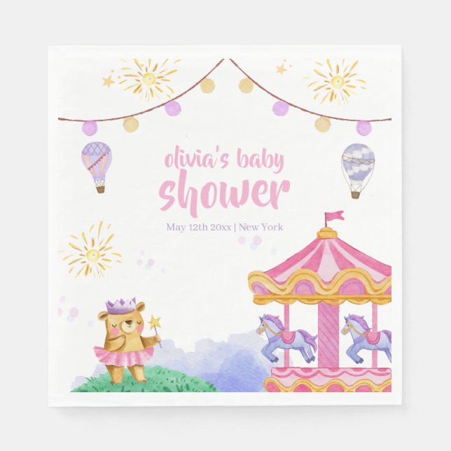 Fun Magical Hot Air Balloon Carousel Baby Shower Napkins (Front)