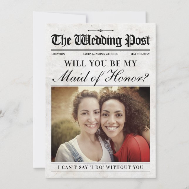 Fun Maid of Honor Proposal Card, Newspaper Holiday Card (Front)