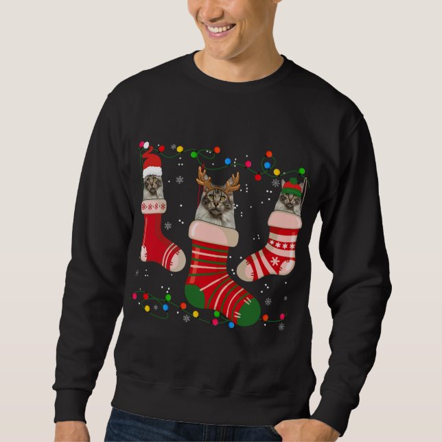 Fun Maine Coon Stocking Christmas Light Socks Xmas Sweatshirt (Front)