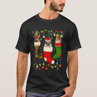 Fun Maine Coon Stocking Christmas Light Socks Xmas T-Shirt