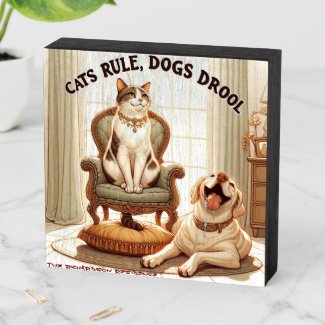 Fun Majestic Cat and Friendly Dog Wooden Box Sign