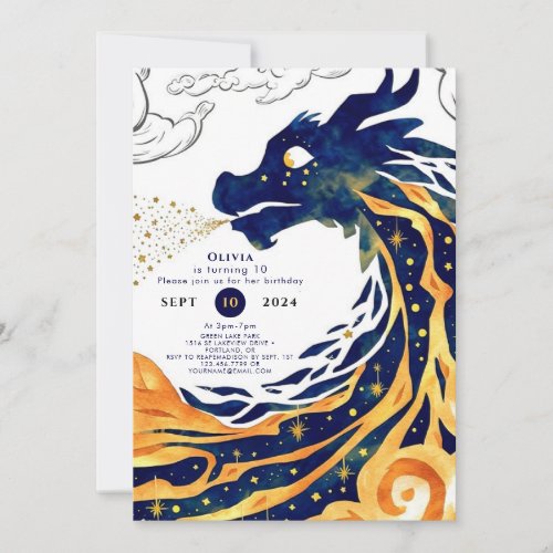 Fun Majestic Dragon Birthday Invitation