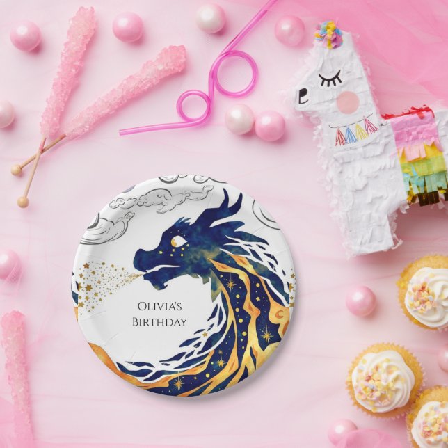 Fun Majestic Dragon Birthday Paper Plates (Party)