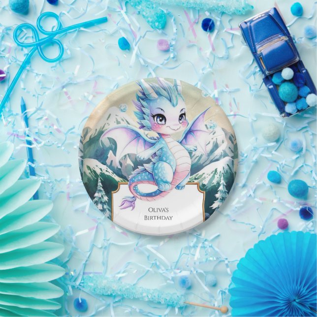 Fun Majestic Ice Dragon Birthday Paper Plates (Party)