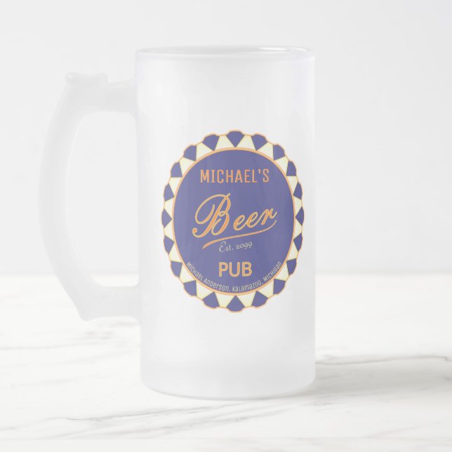 Fun Man Cave Beer Bottle Cap  Frosted Glass Beer Mug (Left)