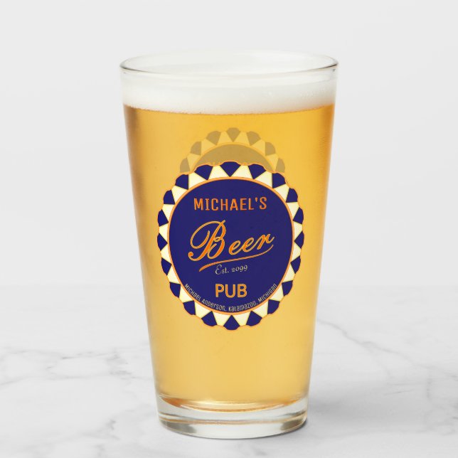 Fun Man Cave Beer Bottle Cap Pint Beer Glasses (Front Filled)