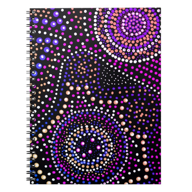 Fun Mandala Dot Art Blue Purple Spiral  Notebook (Front)