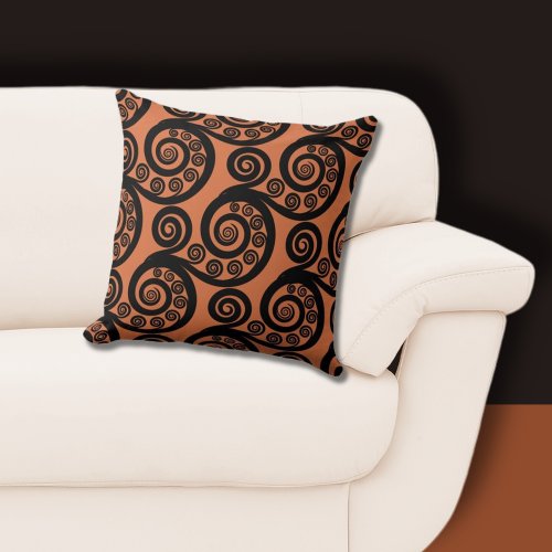 Fun Mandarin  Black Fern Frond Swirl Throw Pillow