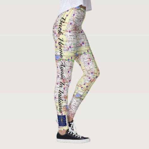 Fun Map Back Home Again In Indiana Leggings