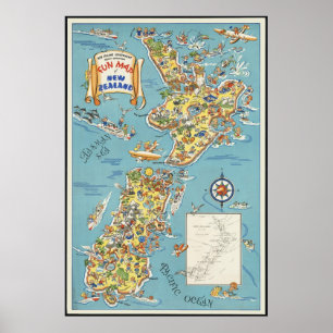 Fun map of New Zealand Poster
