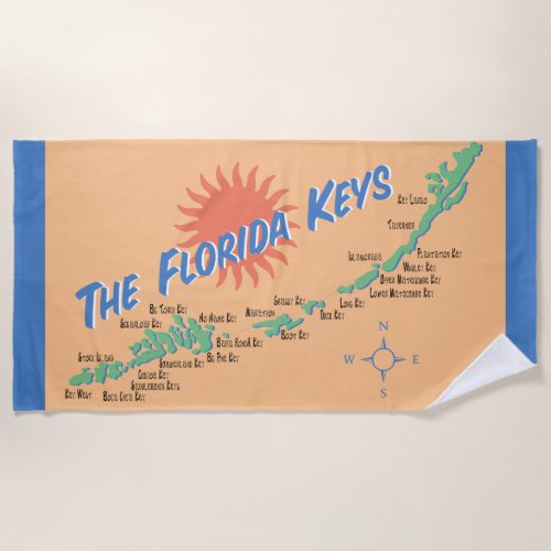 Fun map of the Florida Keys Beach Towel