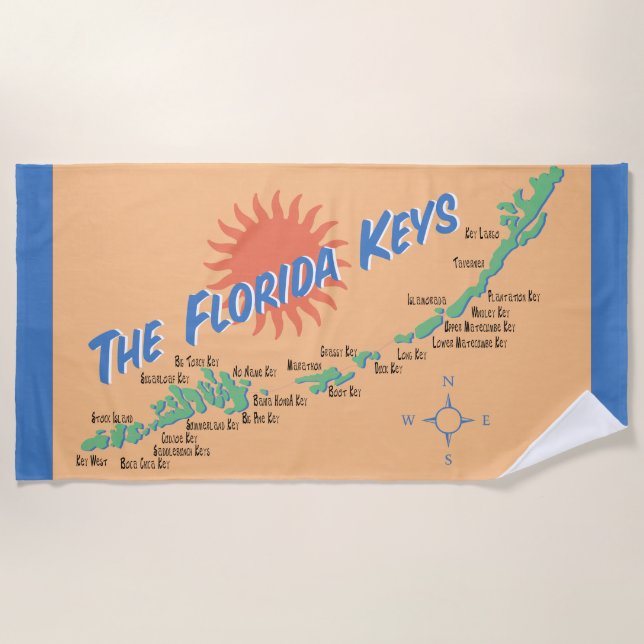 Fun map of the Florida Keys Beach Towel (Front)