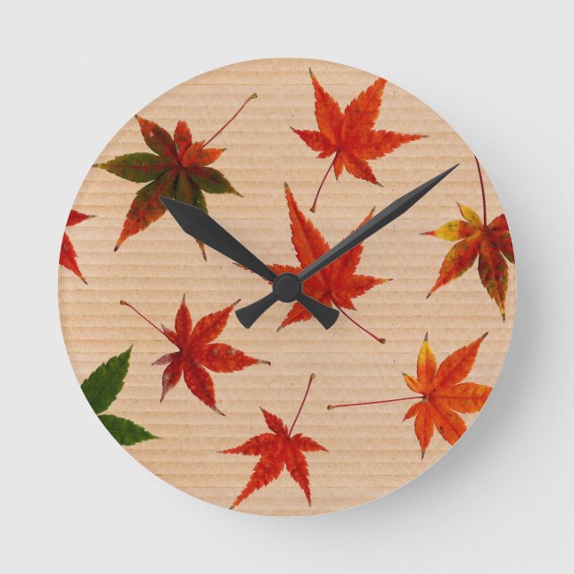 FUN Maple Leaves on Cardboard Box Round Clock (Front)