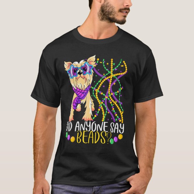 Fun Mardi Gras Did Anyone Say Beads Cute Dog  Cost T-Shirt (Front)