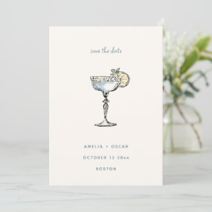 Fun Margarita Cocktail Drawing Blue Wedding Save The Date