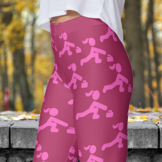 Fun Maroon Red and Pink Womens Curling Pattern Leggings