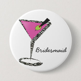 fun martini hot pink pinback button