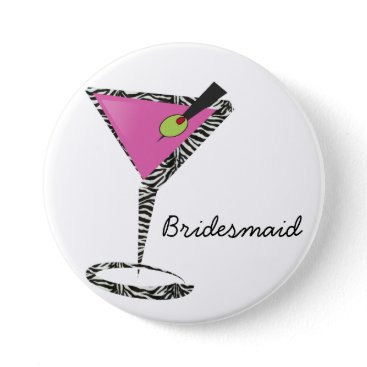 fun martini hot pink pinback button