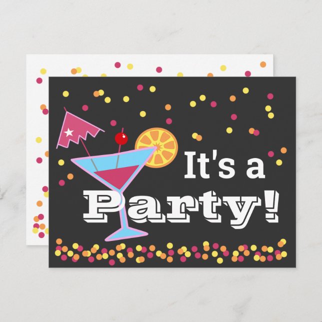 Fun Martini Umbrella Confetti Birthday Invitation (Front/Back)